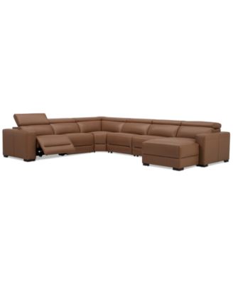 Nevio 157" 6-Pc. Leather Sectional with 1 Power Recliner, Headrests and Chaise, Created For Macy's