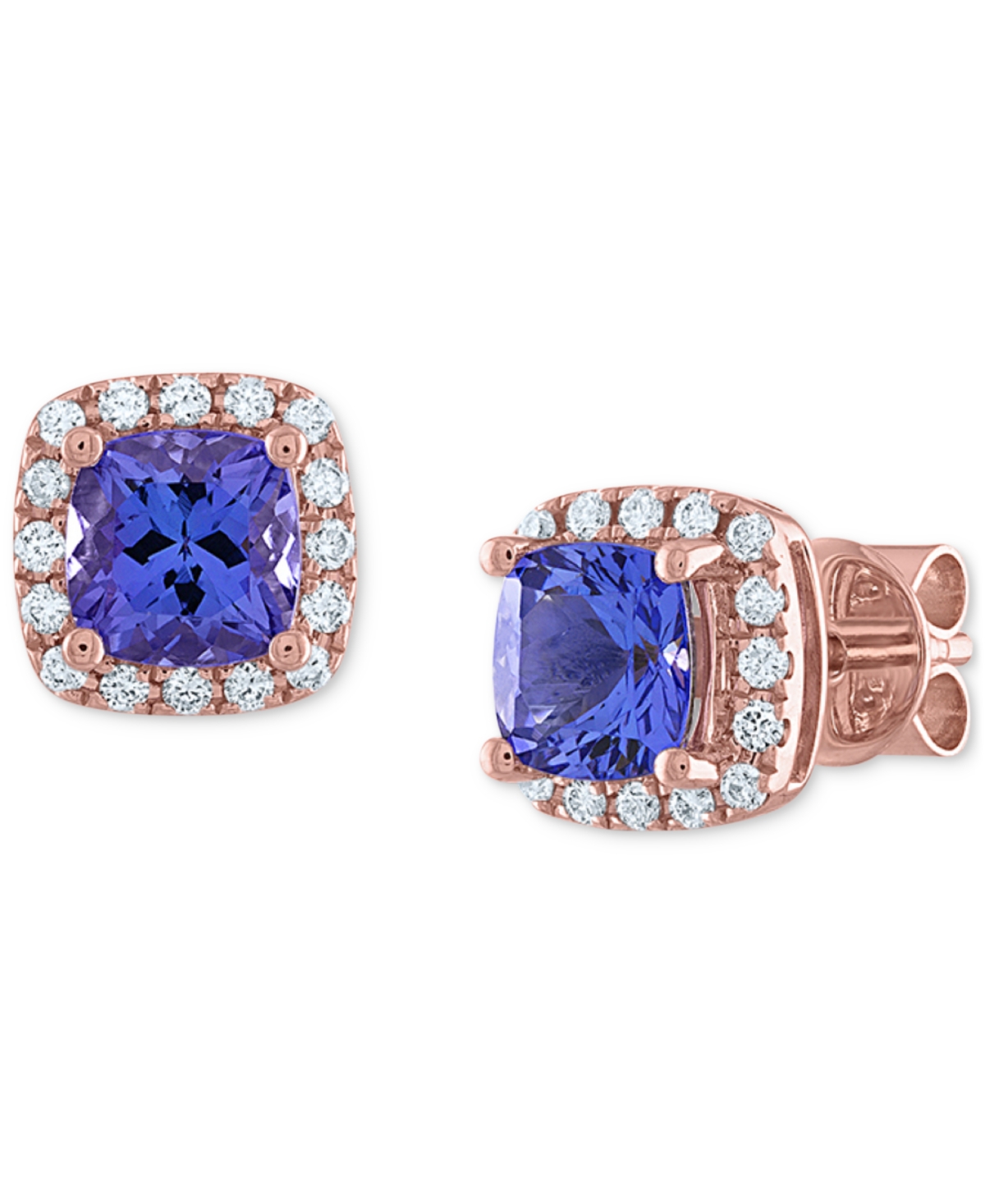 Macy's Tanzanite (1 Ct T.w.) & Diamond (1/6 Ct. T.w.) Halo Stud Earrings In 14k Rose Gold