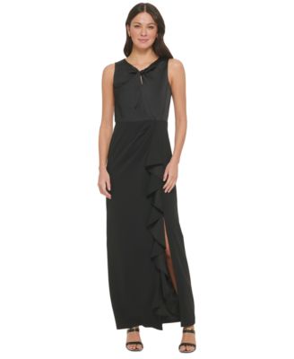 DKNY - Women's Twist-Front Cascade Ruffle Column Gown