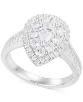 Macy's - Diamond Pear, Round & Baguette Teardrop Halo Cluster Engagement Ring (1-3/4 ct. t.w.) in 14k White Gold