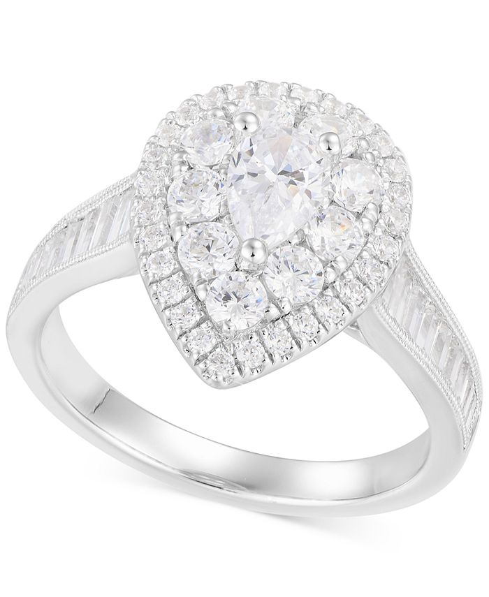 Macy s Diamond Pear Halo Cluster Engagement Ring 1 3 4 ct. t.w