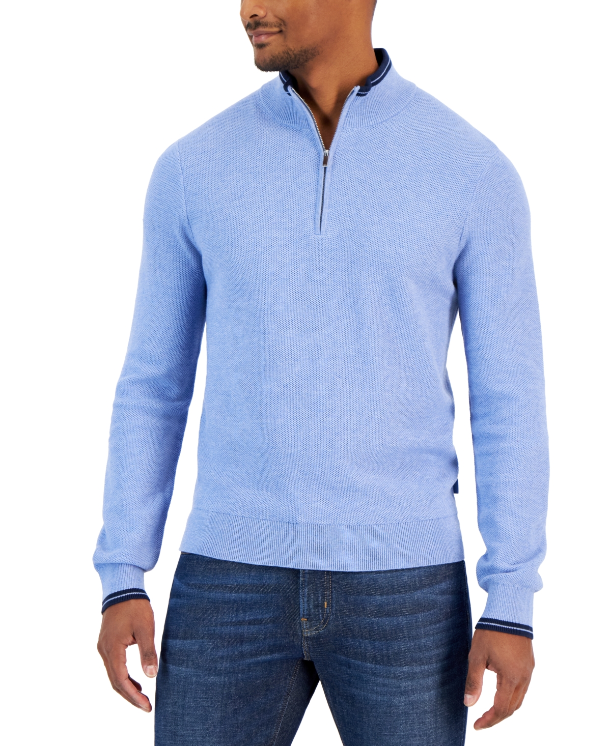 Michael Kors Men's Textured Quarter-zip Sweater, Created For Macy's In Cornflower Melange