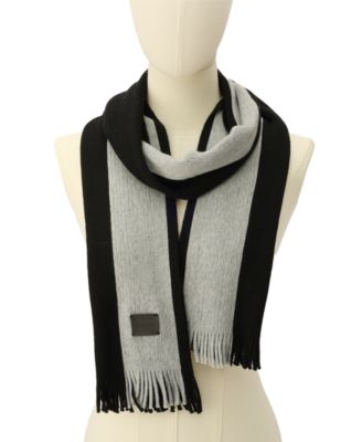 Men's Thick Wool Blend Side Stripe Logo Scarf