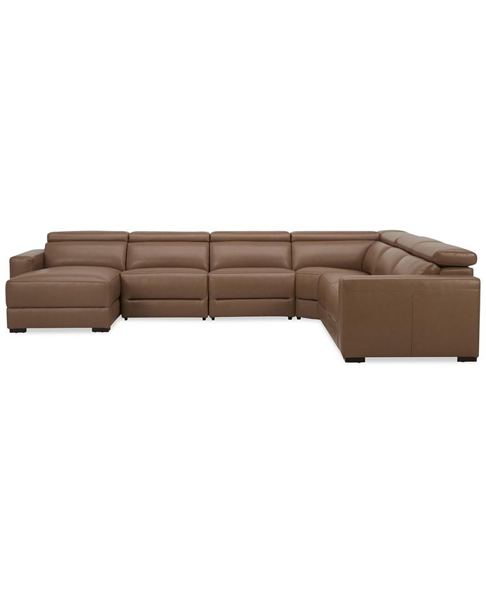 Furniture Nevio 157" 6Pc. Leather Sectional with 2 Power Recliners