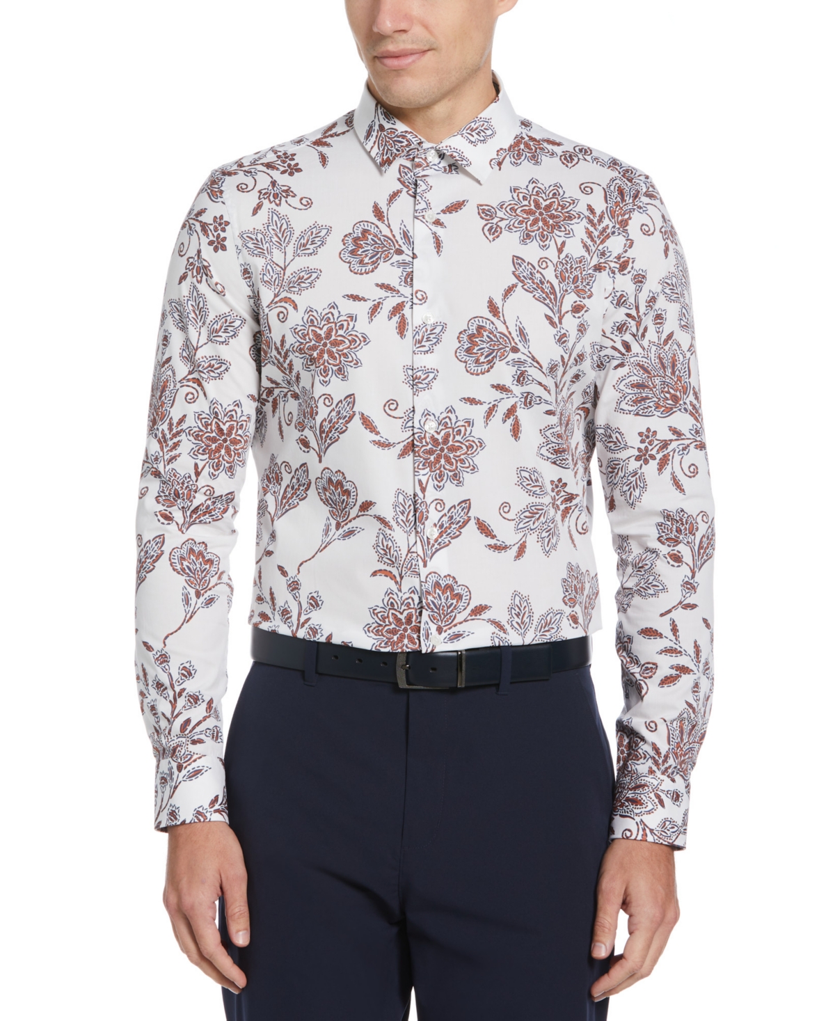 Perry Ellis Men's Slim-fit Floral Shirt In Bright White