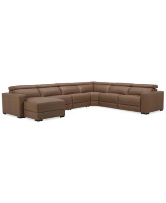 Furniture - Nevio 157" 6-Pc. Leather Sectional with 3 Power Recliners, Headrests and Chaise