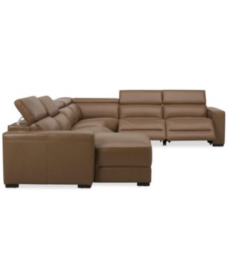 Nevio 157" 6-Pc. Leather Sectional with 3 Power Recliners, Headrests and Chaise, Created For Macy's