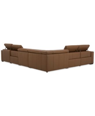 Nevio 157" 6-Pc. Leather Sectional with 3 Power Recliners, Headrests and Chaise, Created For Macy's