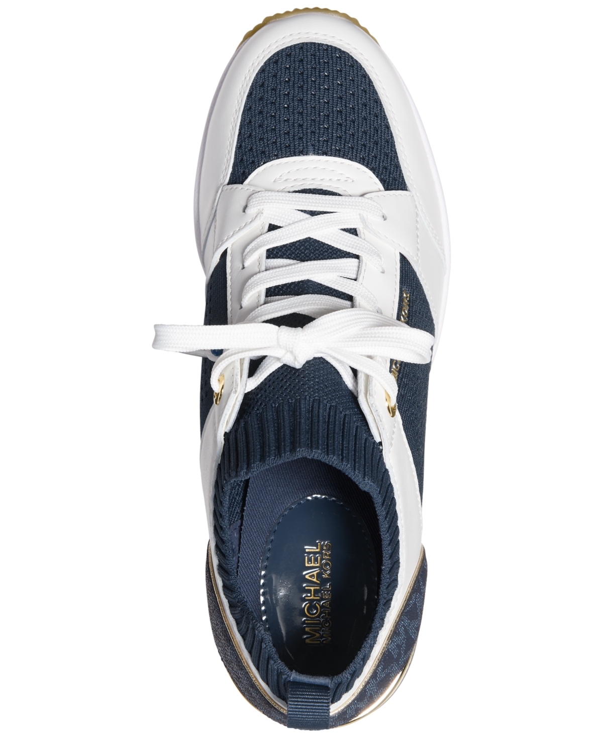 Shop Michael Kors Michael  Women's Georgie Knit Lace-up Trainer Sneakers In Cream,pale Gold
