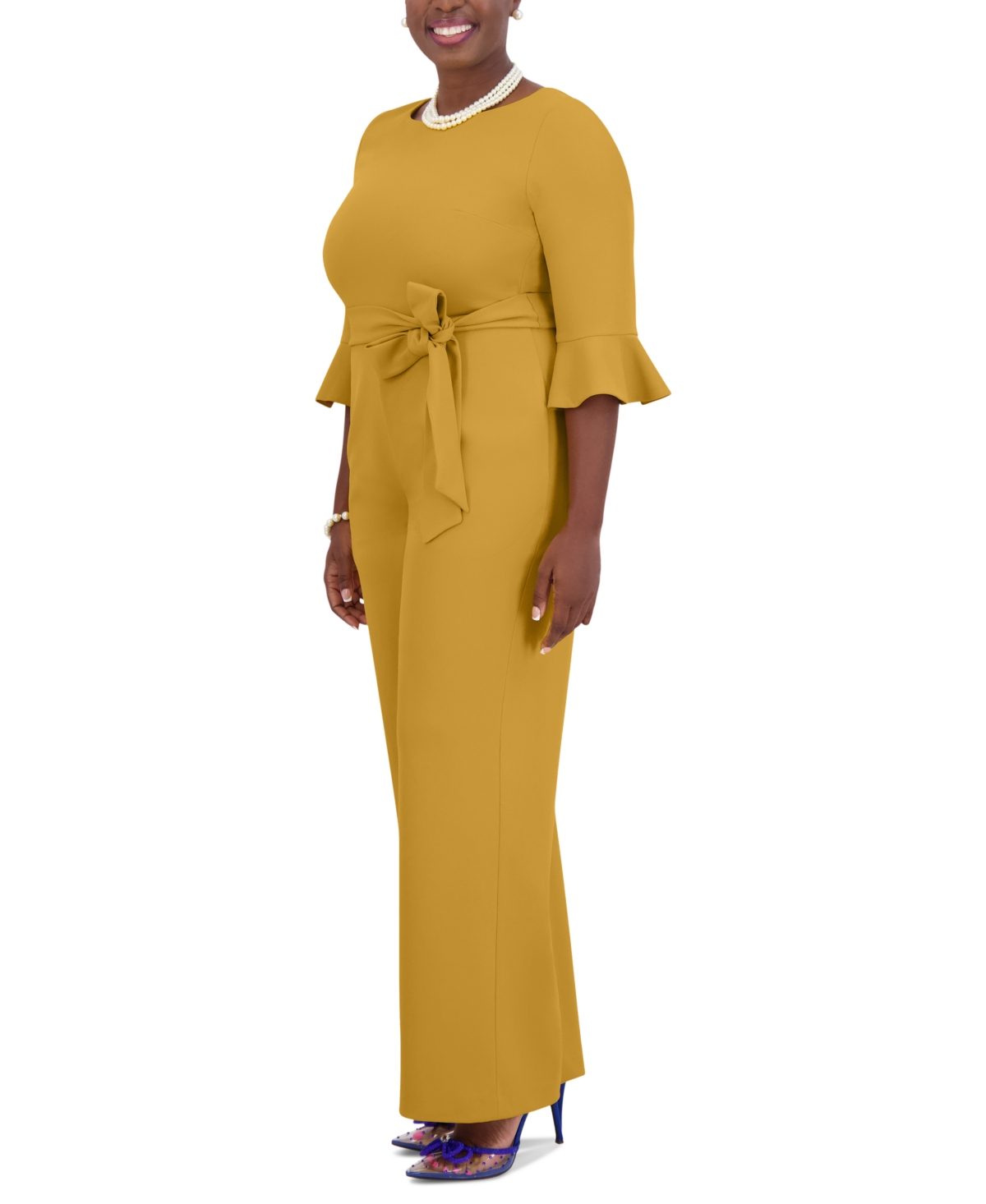 Kasper Women's Boat-Neck 3/4-Ruffle-Sleeve Jumpsuit