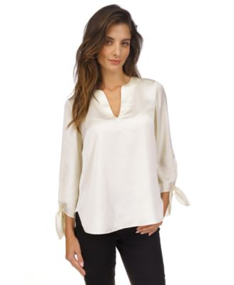 MICHAEL Michael Kors Women s Solid Satin Tie Sleeve Top Macy s