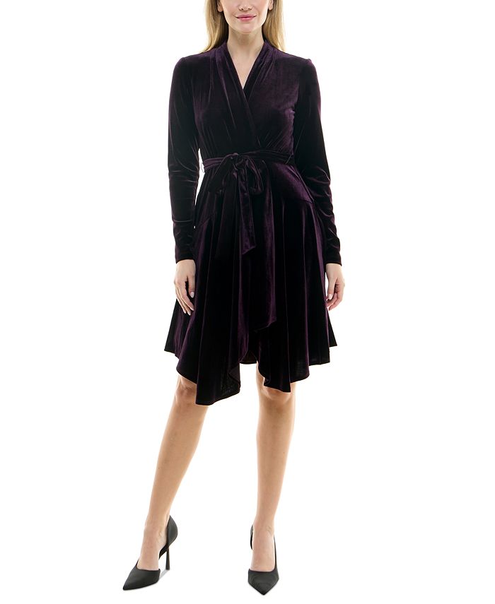 Velvet surplice fit and flare dress store