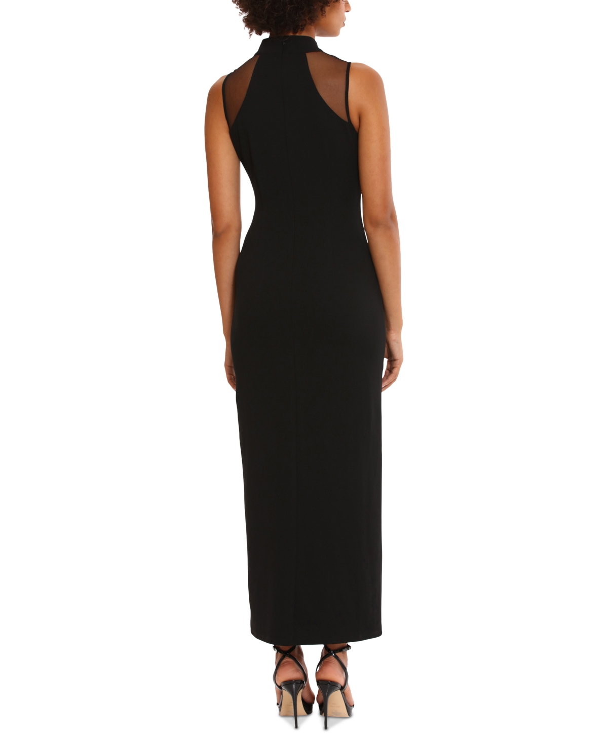 Shop Donna Morgan Women's Mock-neck Sleeveless Slit-front Dress In Black