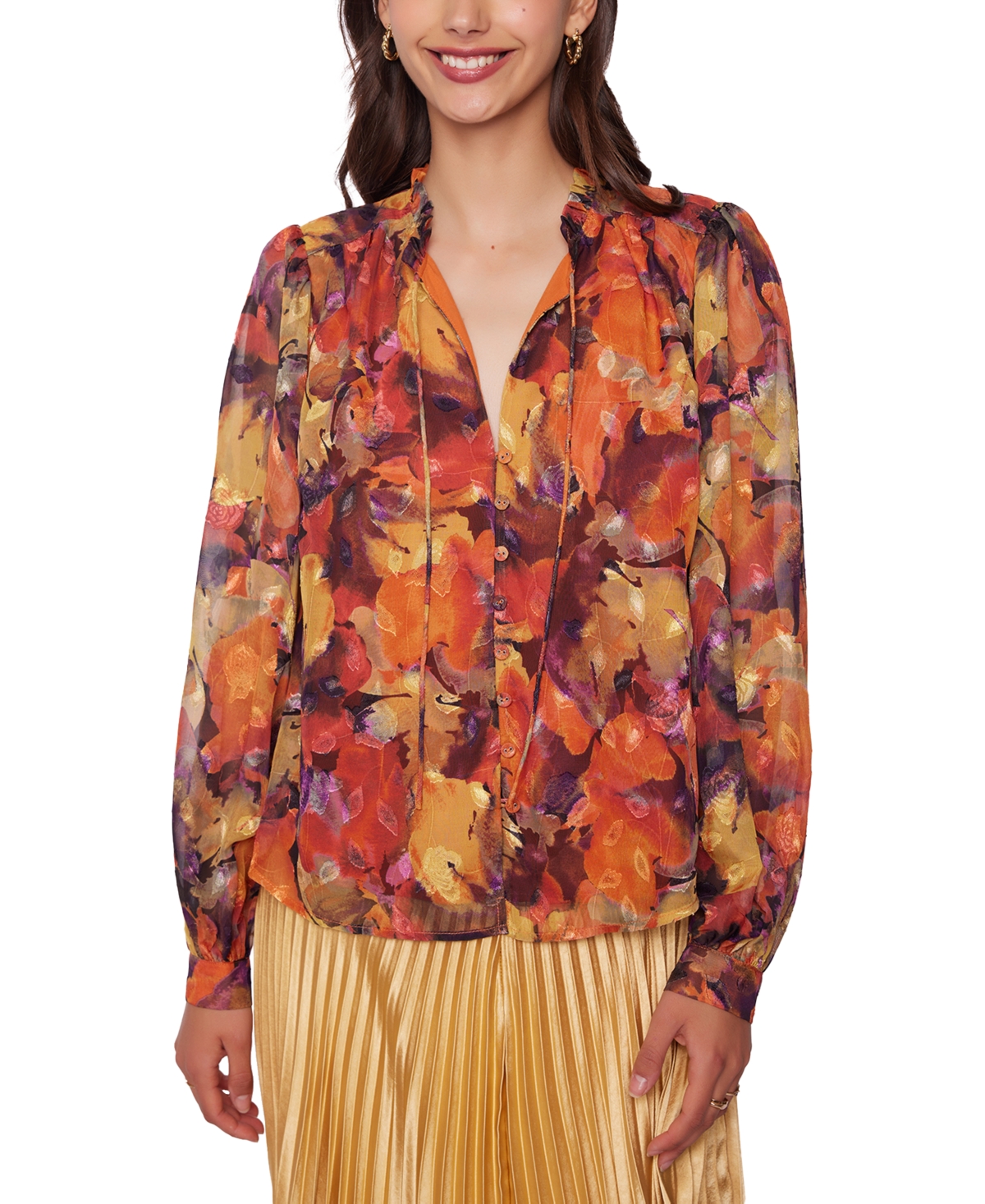 Women's Surreal Floral-Print Blouse - Orange Multi