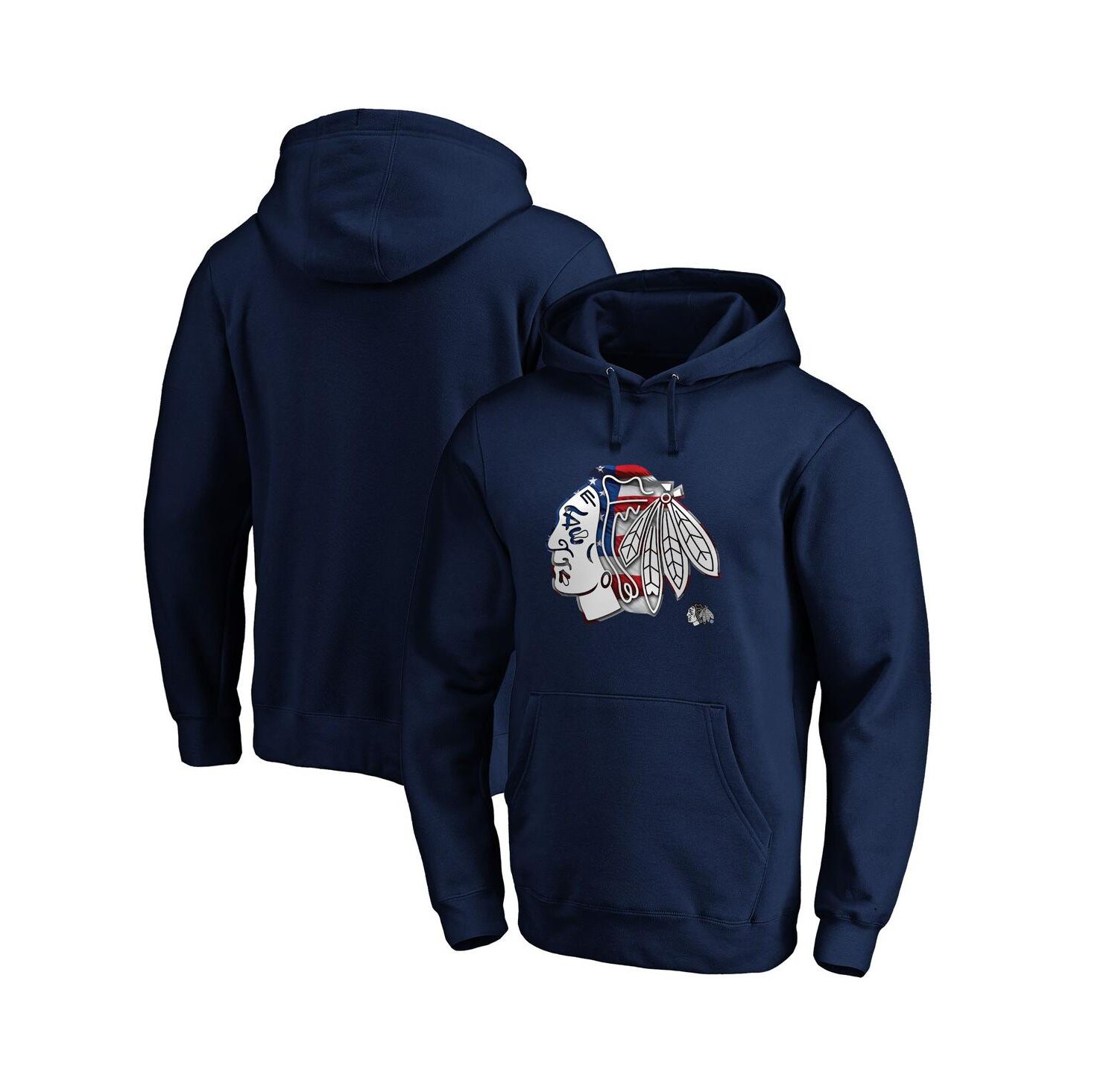 Men's Navy Chicago Blackhawks Banner Wave Logo Pullover Hoodie
