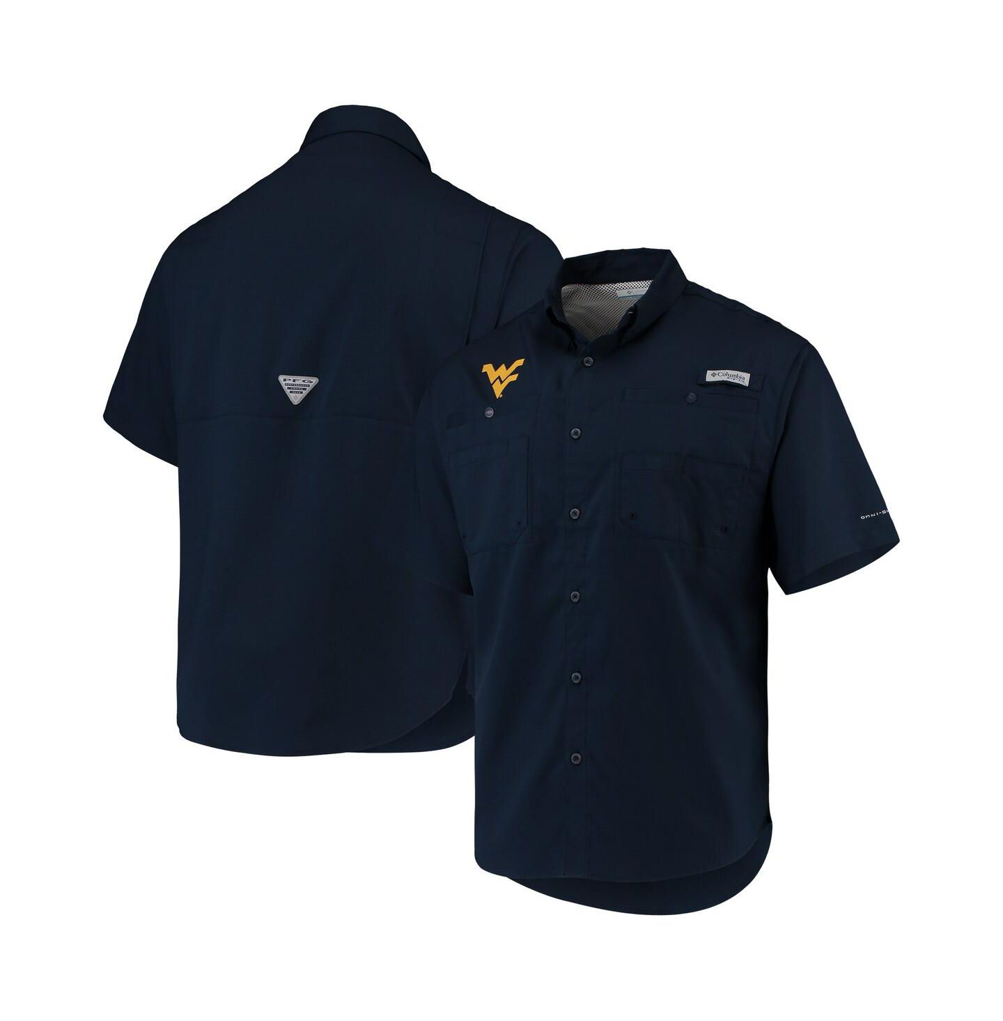 Мужская рубашка Columbia Navy West Virginia Mountaineers PFG Tamiami Omni-Shade Button-Down — фото 1