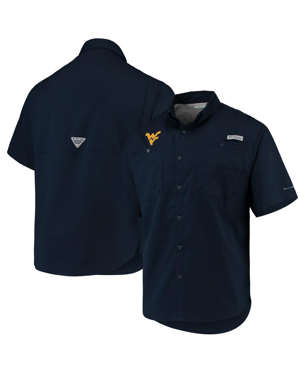 Men's Columbia Navy West Virginia Mountaineers Pfg Tamiami Omni-Shade Button-Down Shirt - Navy