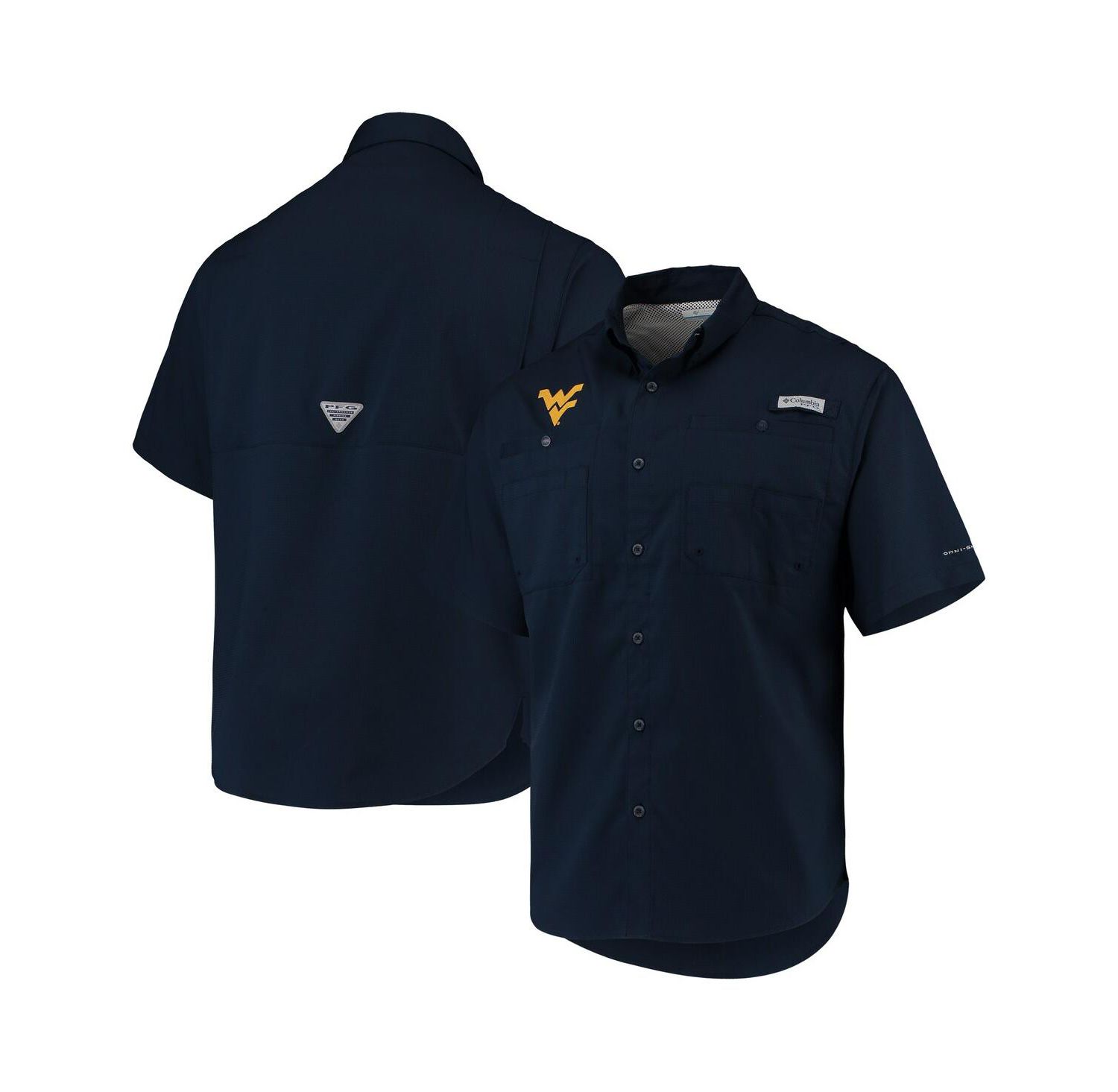 Men's Navy West Virginia Mountaineers PFG Tamiami Omni-Shade Button-Down Shirt