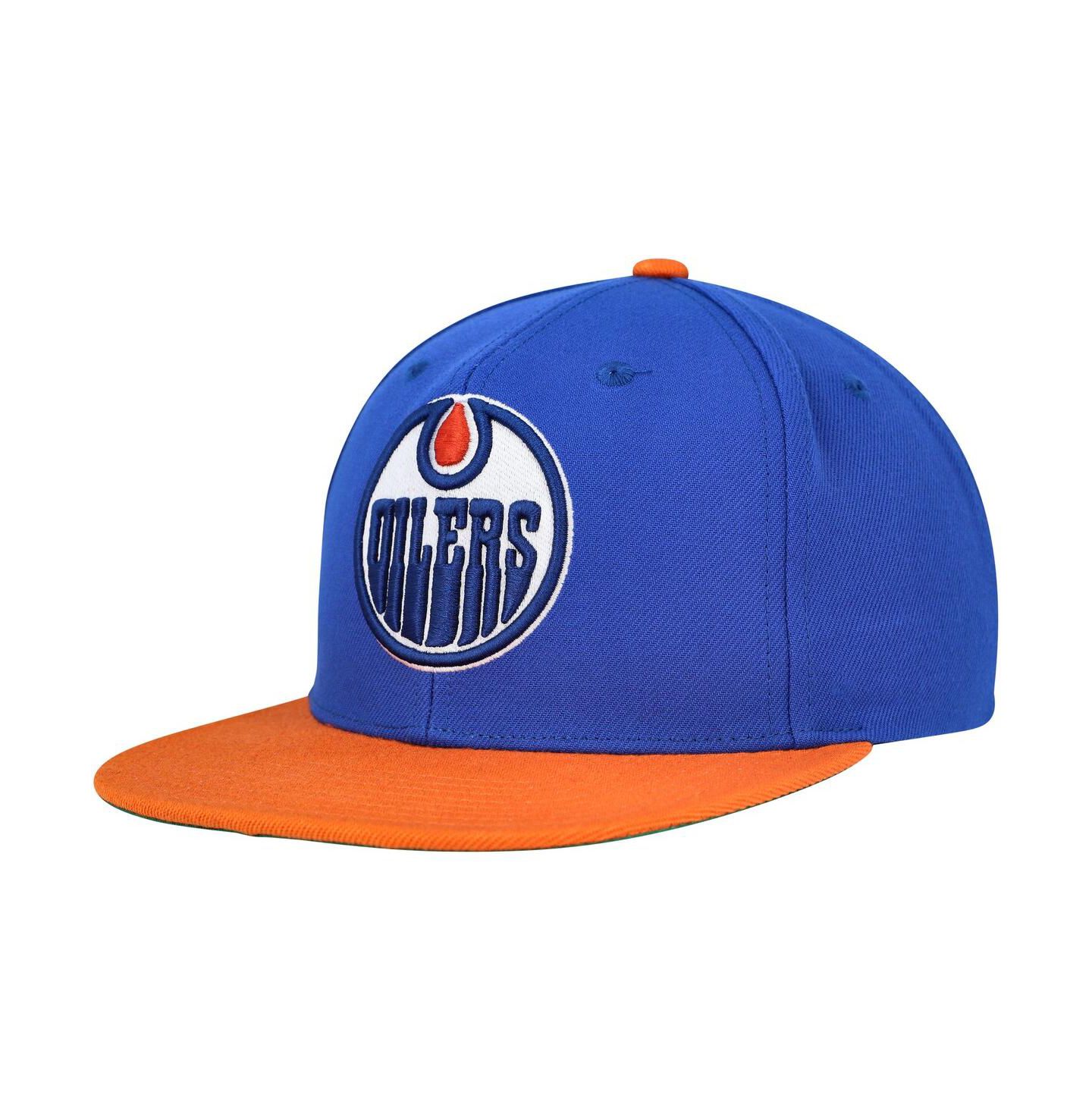 Мужская кепка Mitchell & Ness Blue Edmonton Oilers Core Team Ground 2.0 Snapback Hat — фото 1