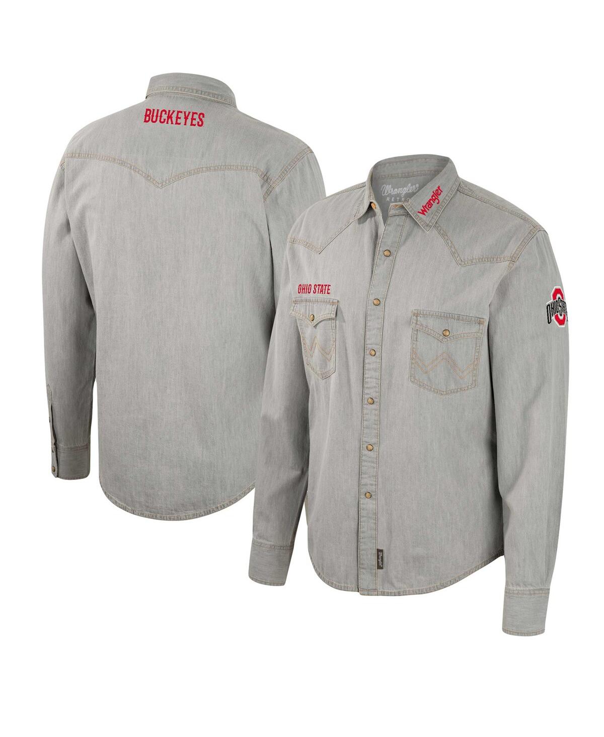 Colosseum Men's  X Wrangler Gray Ohio State Buckeyes Cowboy Cut Western Full-snap Long Sleeve Shirt