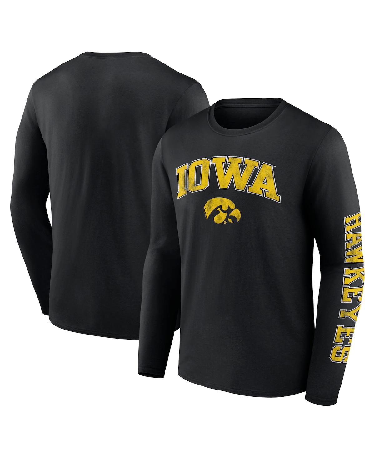 Fanatics Men's  Black Iowa Hawkeyes Distressed Arch Over Logo Long Sleeve T-shirt