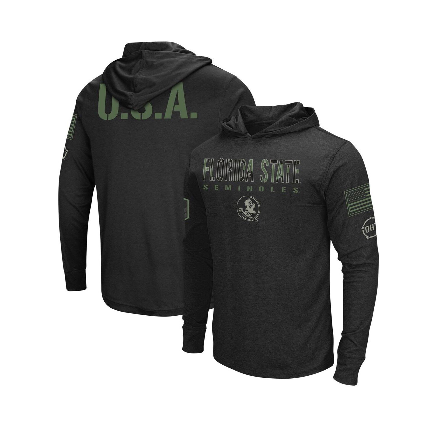 Men's Black Florida State Seminoles Big and Tall OHT Military-Inspired Appreciation Tango Long Sleeve Hoodie T-shirt