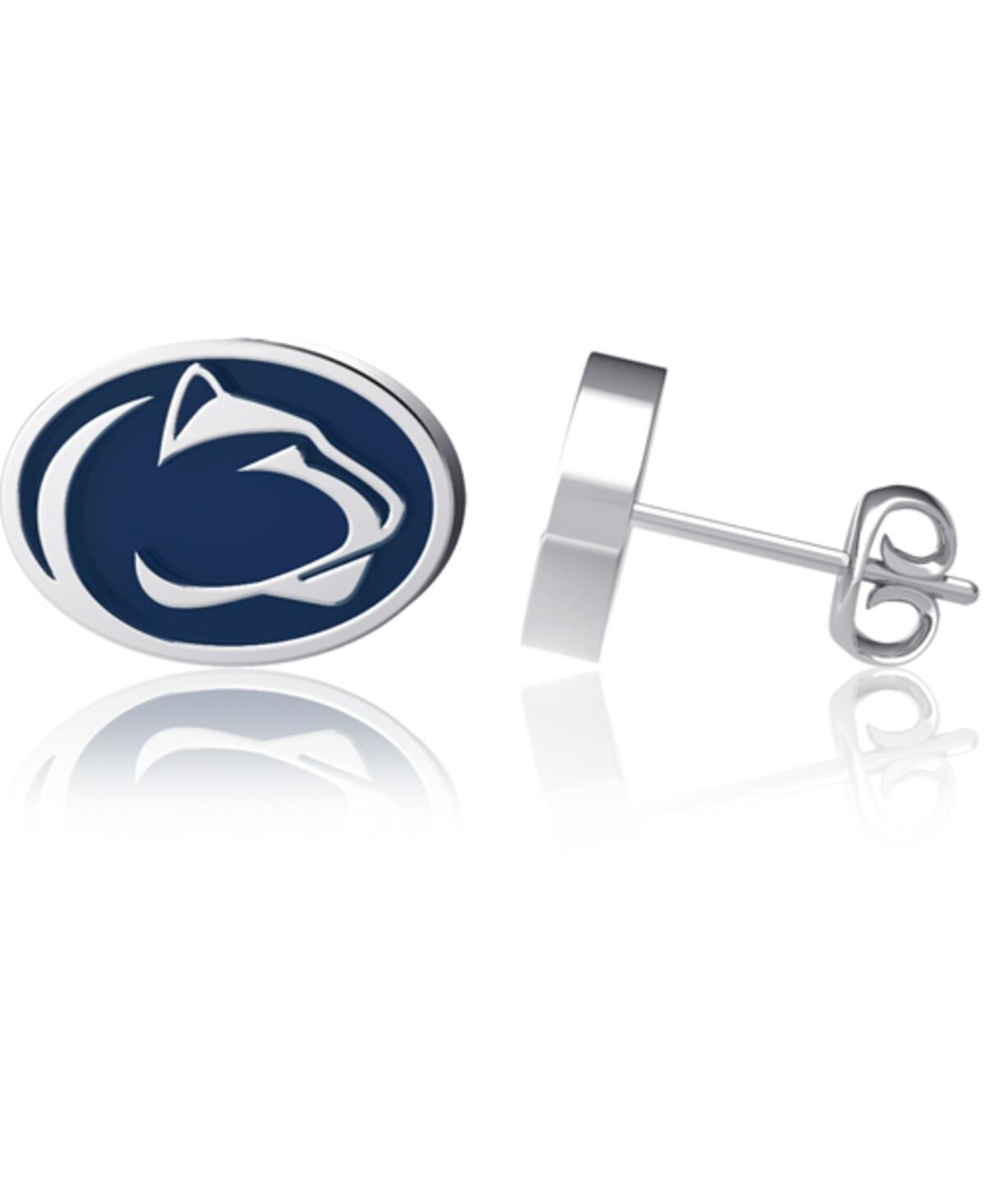 Shop Dayna Designs Women's  Penn State Nittany Lions Enamel Post Earrings In Silver