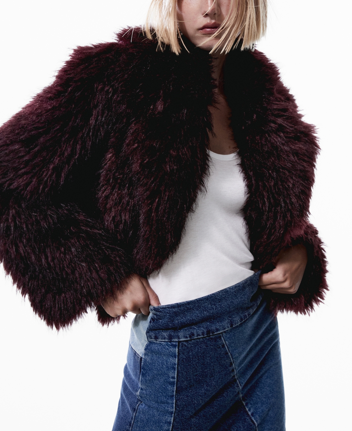 Black fur coat mango shop