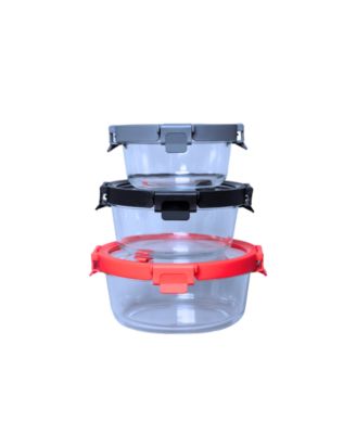 3 Pc Containers Round Glass Container with Lid and Vent Set, Microwavable, Food container, Bisphenol A (BPA) Free Choice 