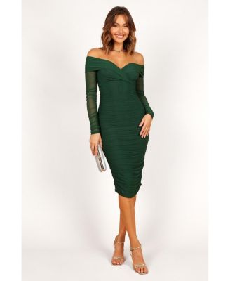 Petal And Pup Rebecca Off Shoulder Long Sleeve Midi Dress In Emerald |  ModeSens