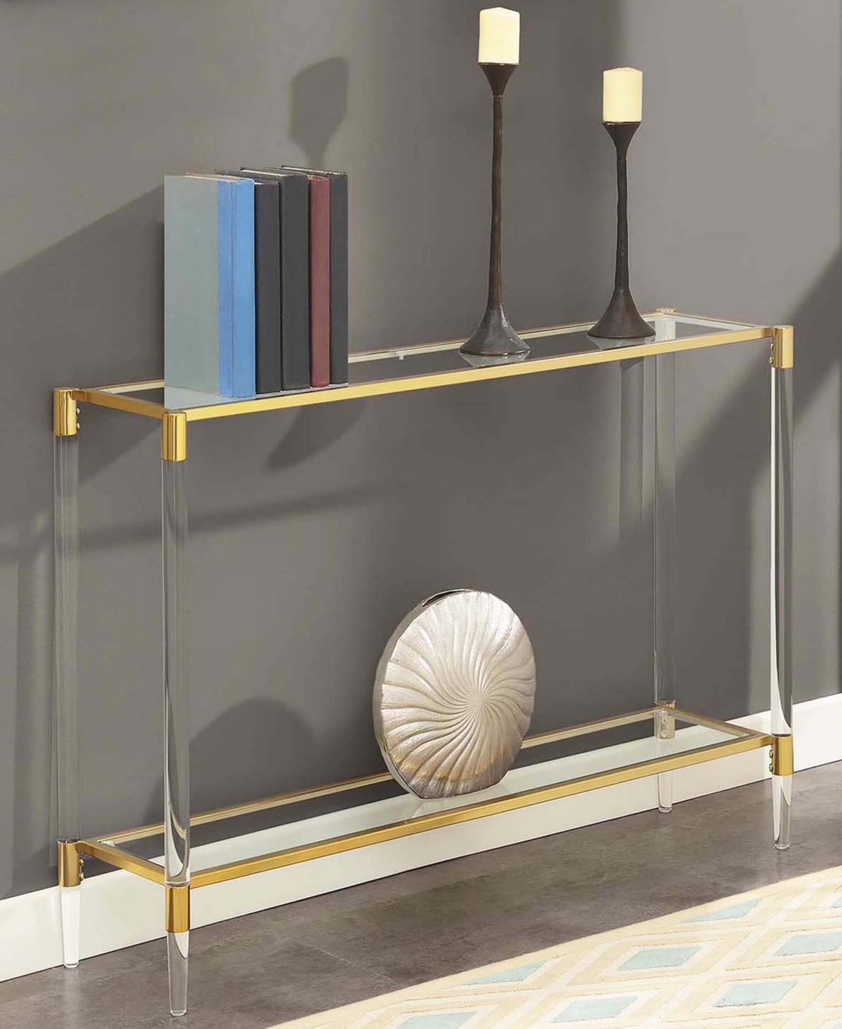 Shop Convenience Concepts 44.25" Glass Royal Crest 2 Tier Acrylic Console Table In Gold,glass