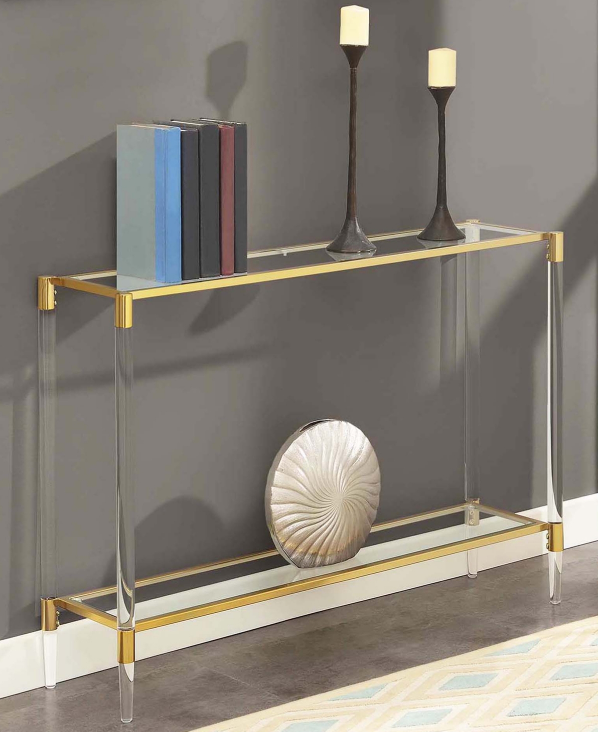 Convenience Concepts 44.25" Glass Royal Crest 2 Tier Acrylic Console Table In Gold,glass