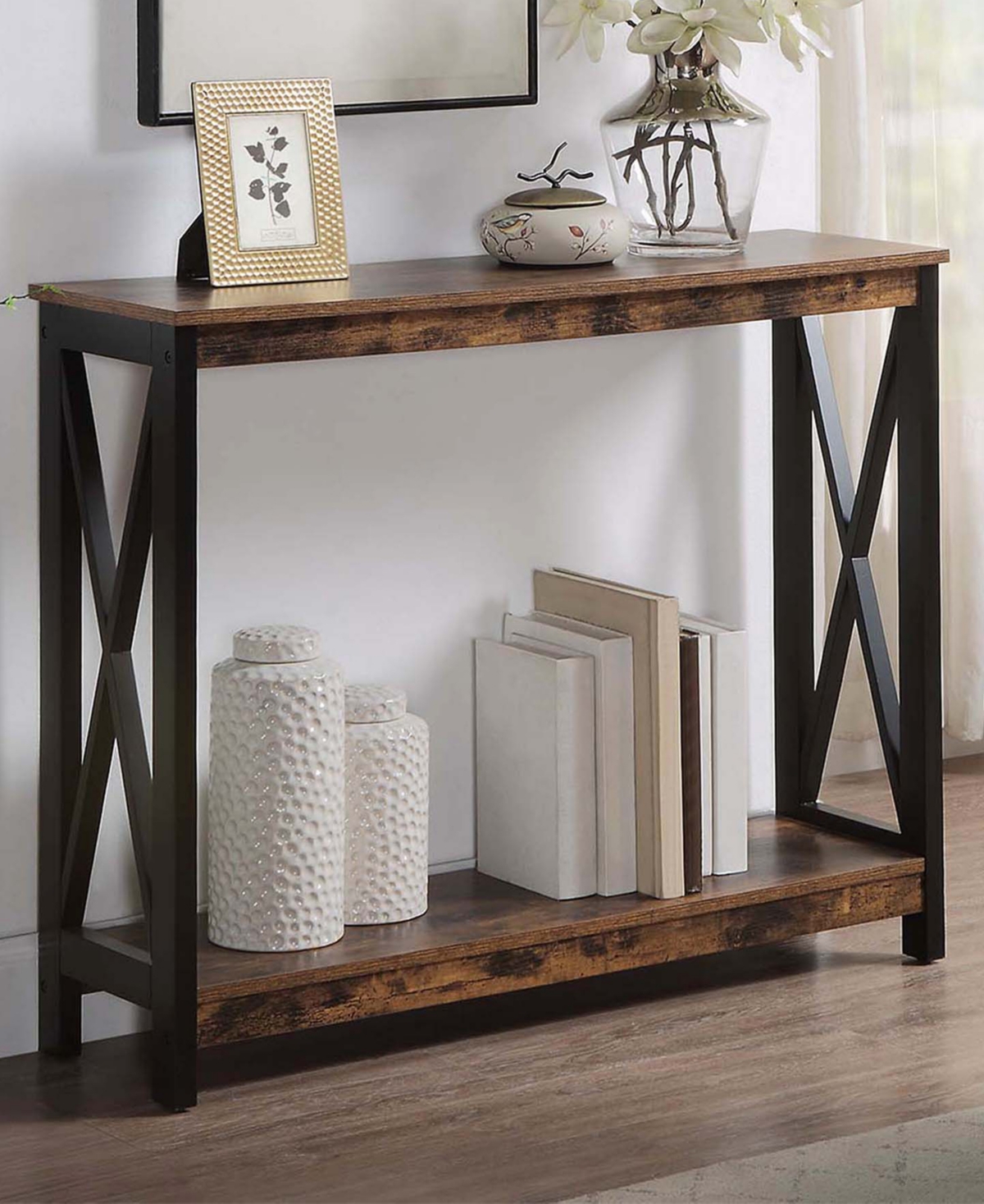 Convenience Concepts 39.5" Mdf Oxford Console Table With Shelf In Barnwood,black