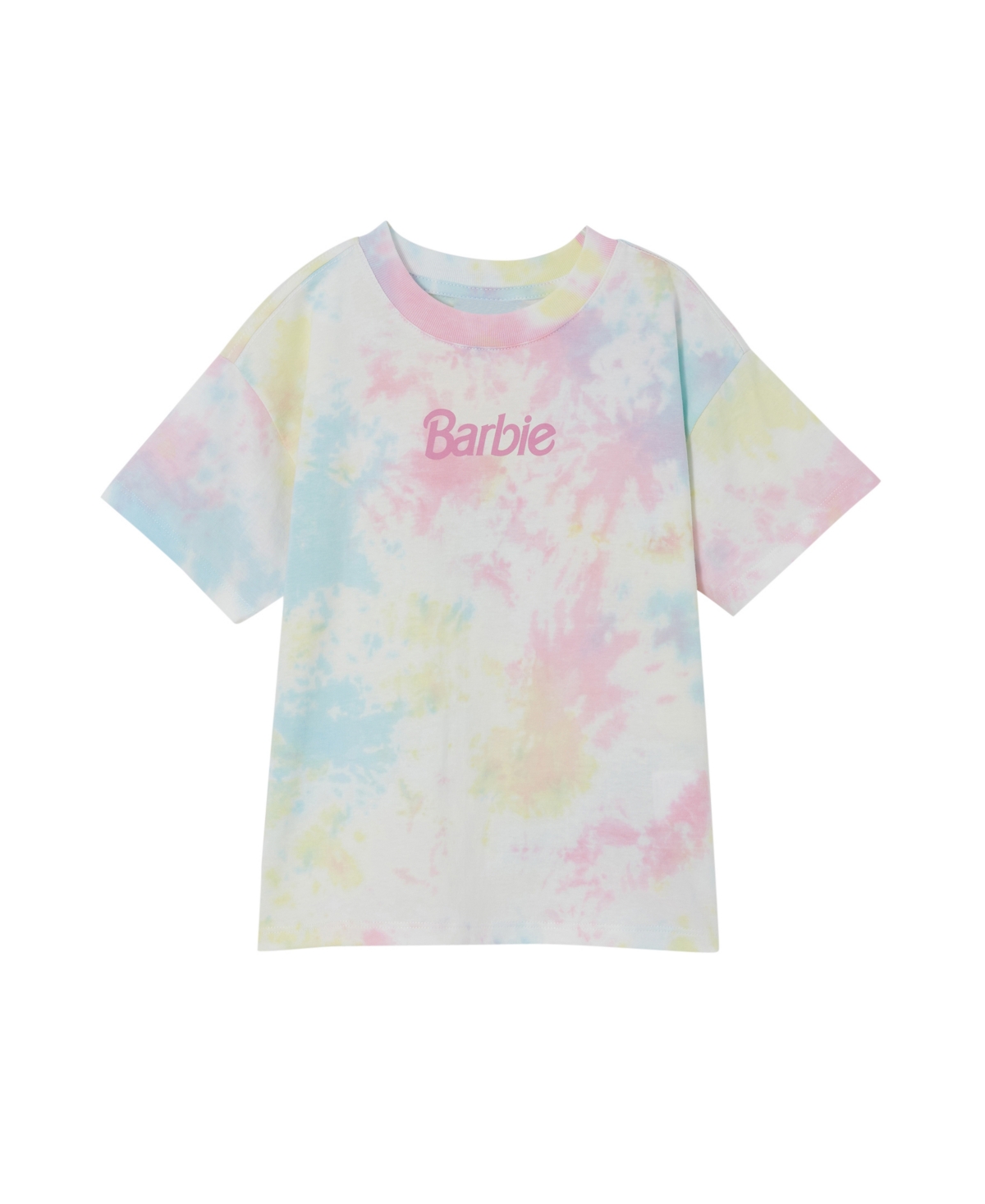 Cotton On Kids' Little Girls Drop Shoulder Short Sleeve T-shirt In Barbie Logo,pastel Tie Dye