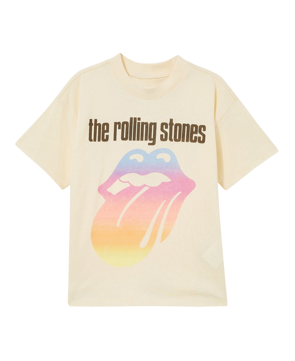 Cotton On Kids' Big Girls Drop Shoulder Short Sleeve T-shirt In Rolling Stones,dark Vanilla