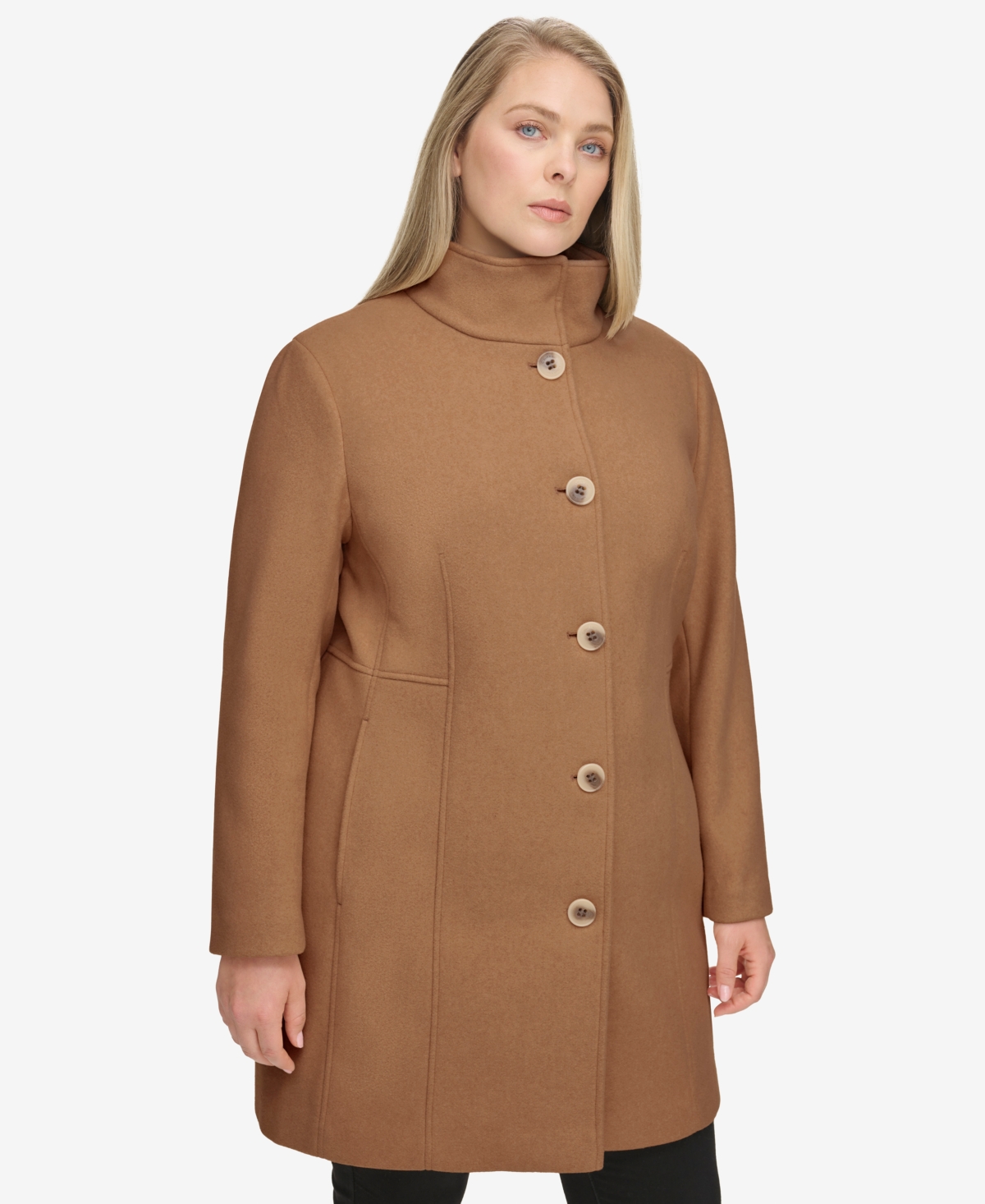 Calvin Klein Womens Plus Size Walker Coat, Created For Macys In Tobacco