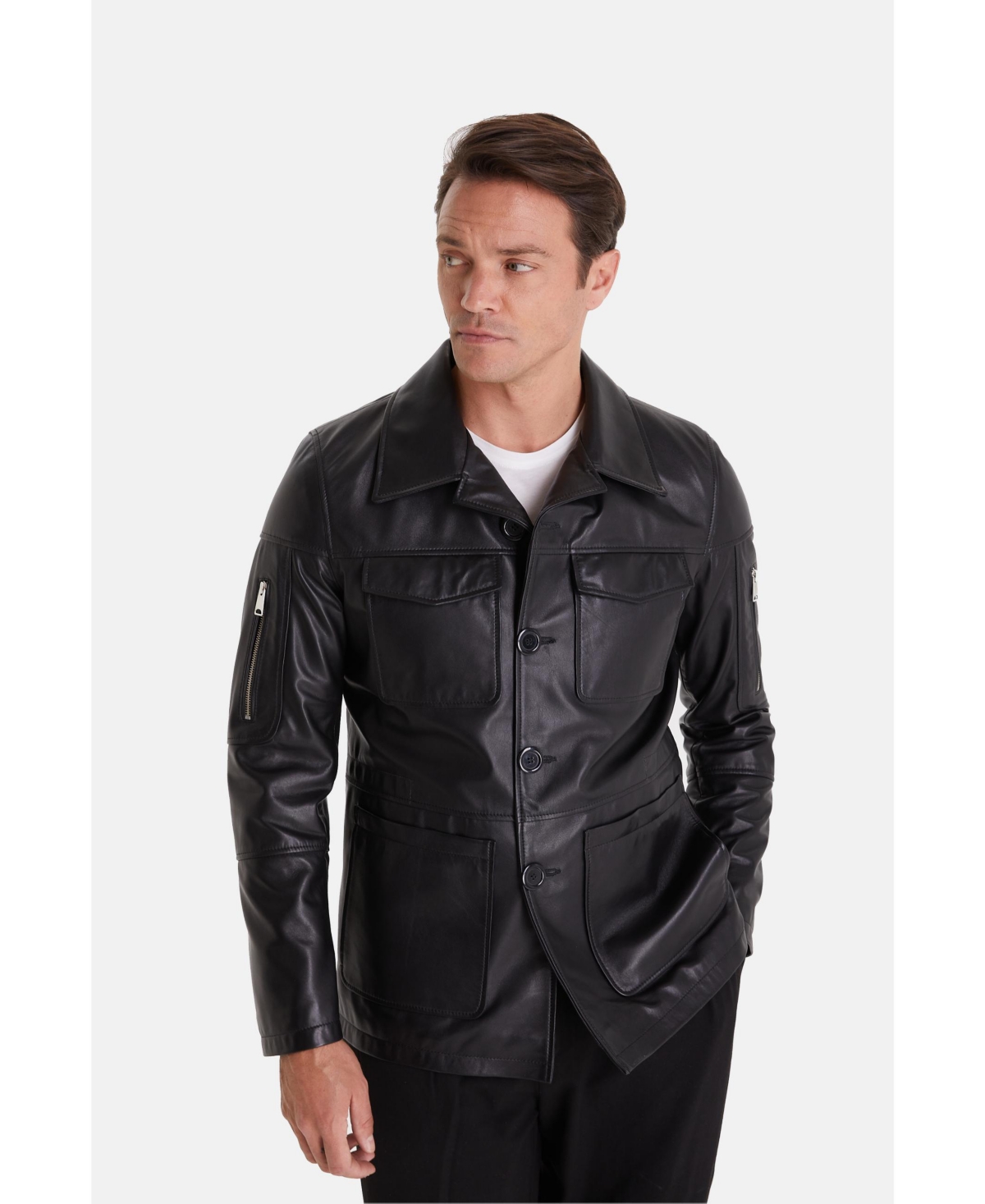 Men's Genuine Leather Jacket, Black - Black