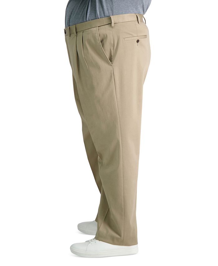 Haggar - Men's Big & Tall Premium No Iron Khaki Classic-Fit Pleated Hidden Expandable Waistband Pants
