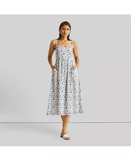 strappy gathered midi women's dress