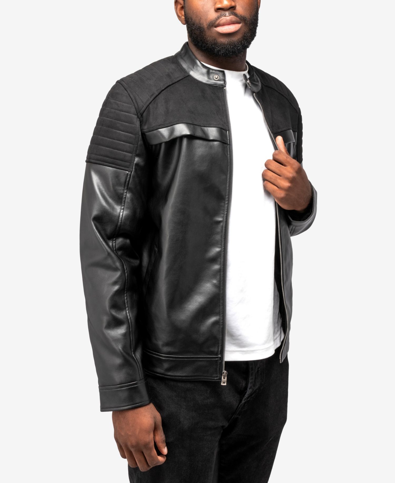 XRAY Men's Shiny PU Jacket With Faux Suede Detailing And Faux Shearling Lining
