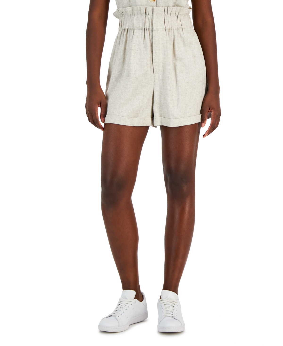 Women's Linen-Blend Paperbag-Waist Shorts, Created for Macy's - White