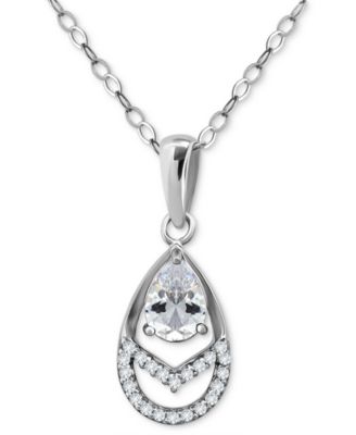 Giani Bernini - Cubic Zirconia Pear Teardrop Pendant Necklace in Sterling Silver, 16" + 2" extender