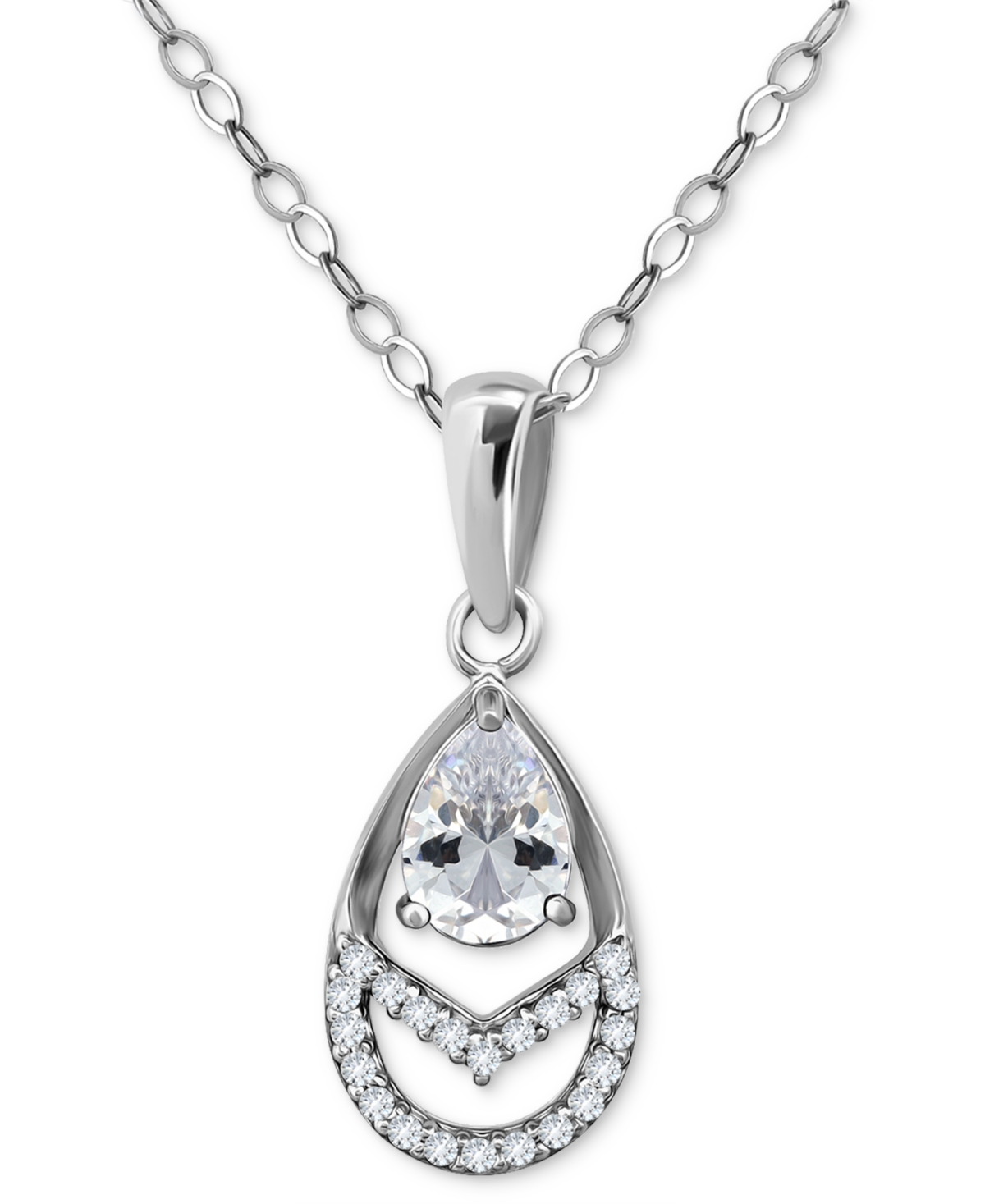 Giani Bernini Cubic Zirconia Pear Teardrop Pendant Necklace In Sterling Silver, 16" + 2" Extender, Created For Mac