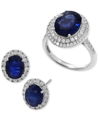 Effy Sapphire Diamond Halo Stud Earrings Ring Collection In 14k White Gold