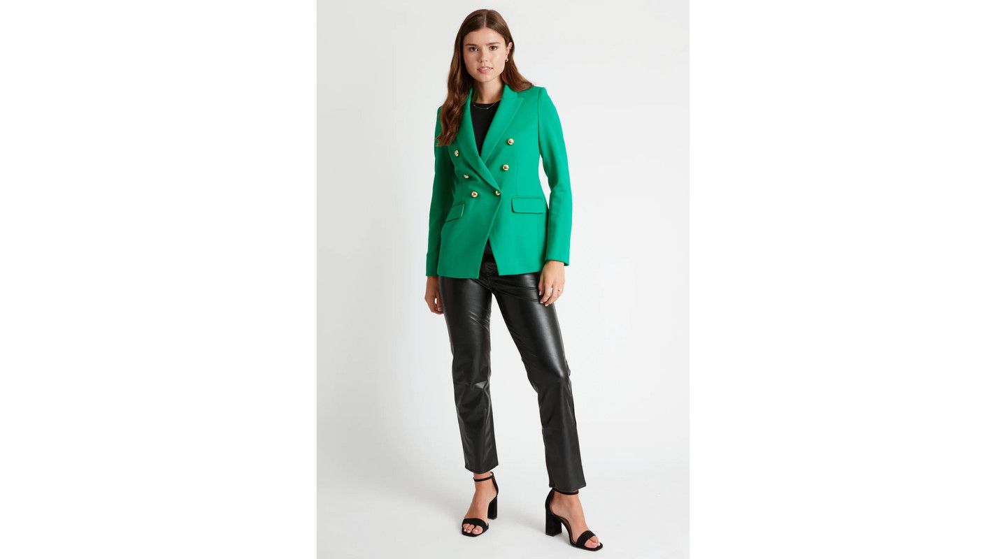 Женский пиджак Caldwell Collection Pauline Double Breasted Fitted Luxury Ponte Blazer with 5-Button Sleeves with Real Buttonholes and Optional Turn Up Cuff, цвет: Изумрудный зелёный — фото 3