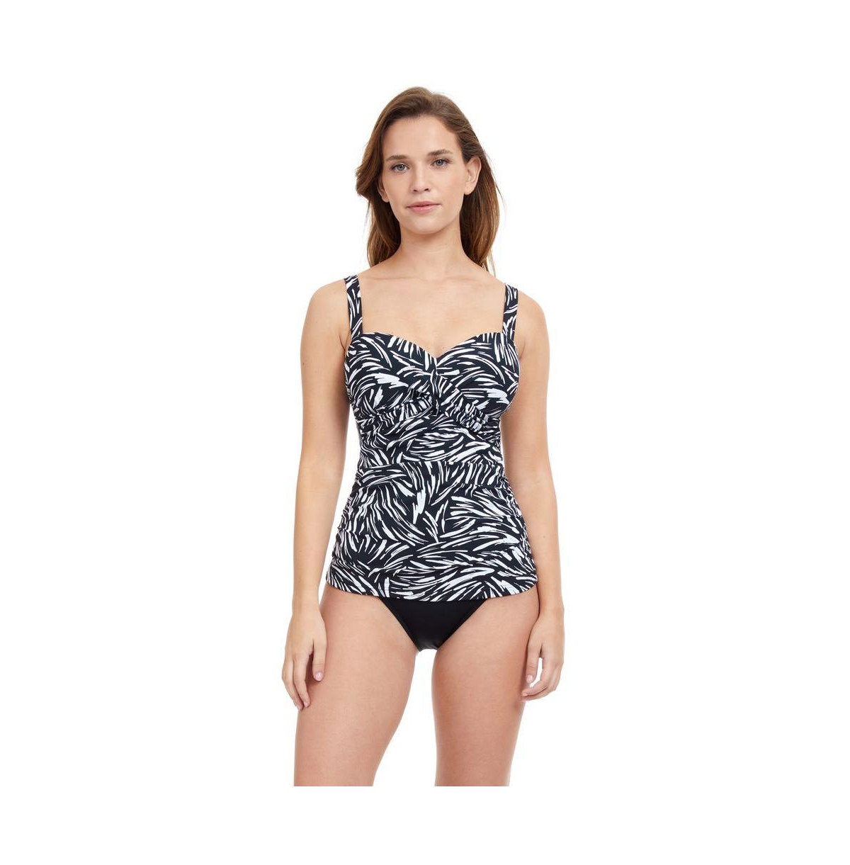 Profile By Gottex Black Swan D-cup Tankini In Black White