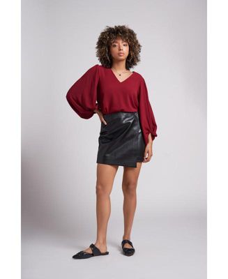 Women's Salem Oversized V-Neck Front Blouse with Balloon Sleeves and Elastic cuff