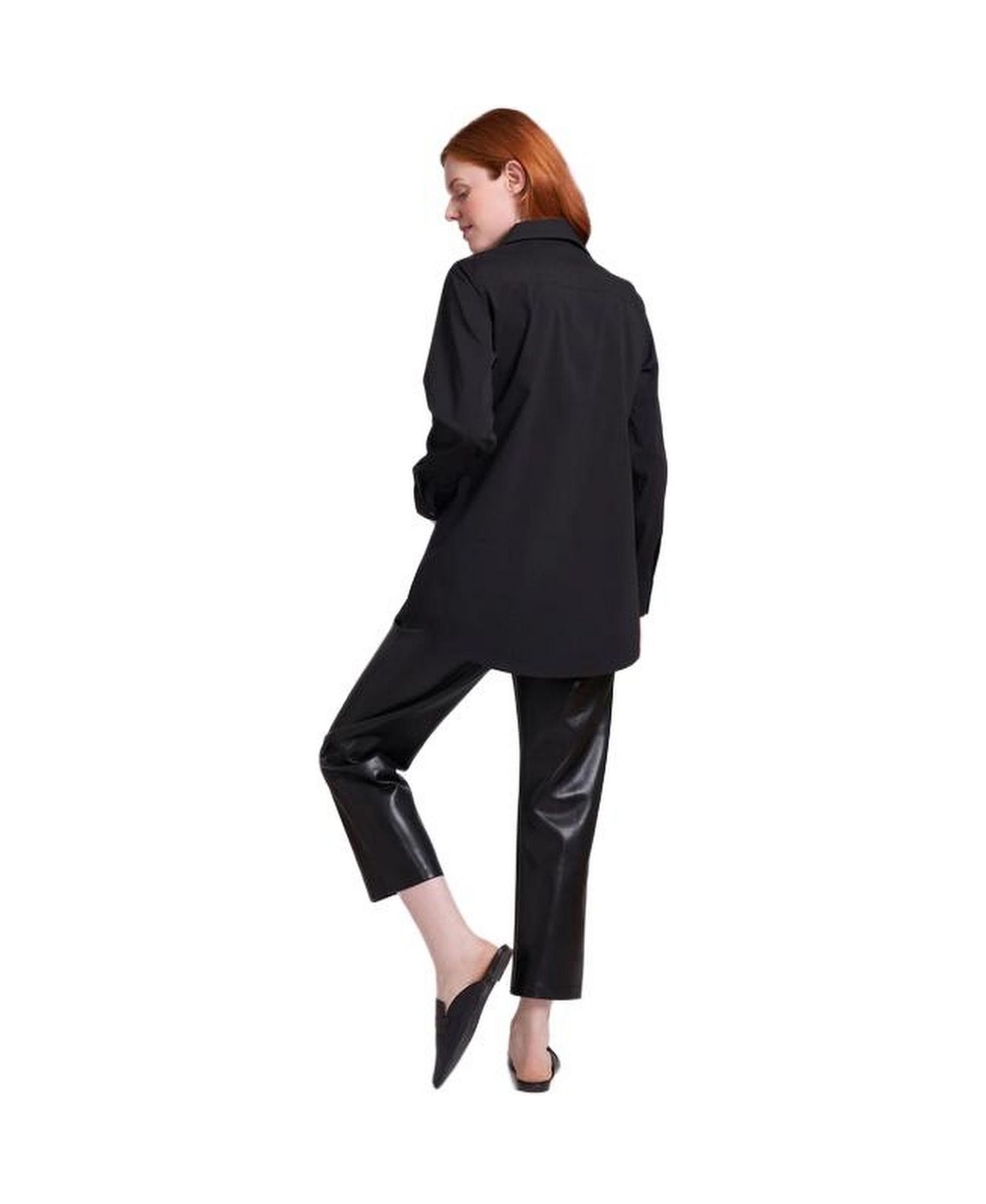 Women's Charlotte Long Button Front Peplum Low Iron Blouse with Popped Collar