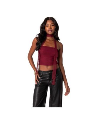 Women's Gathered two piece mesh scarf top