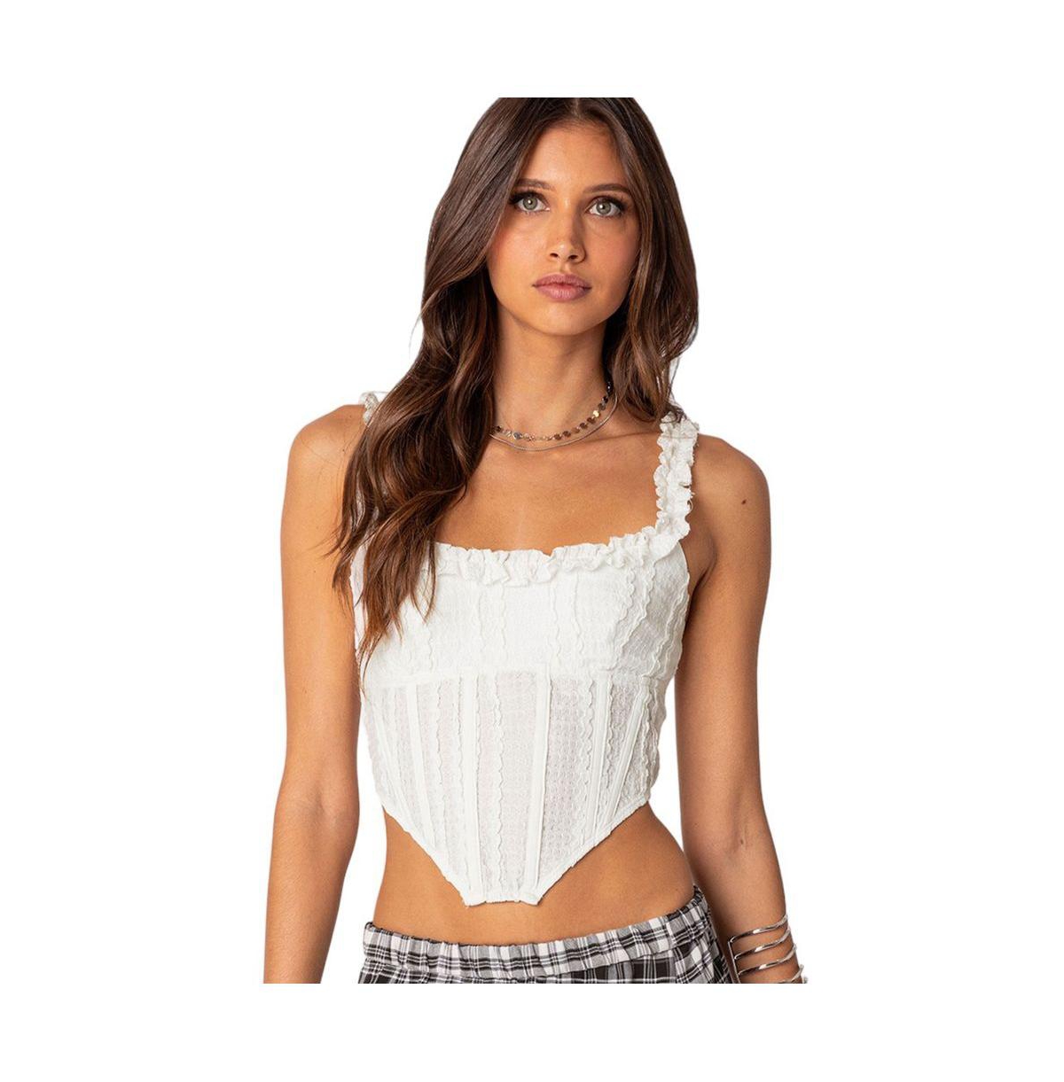 Edikted Women's Textured Ruffle Corset Top In White